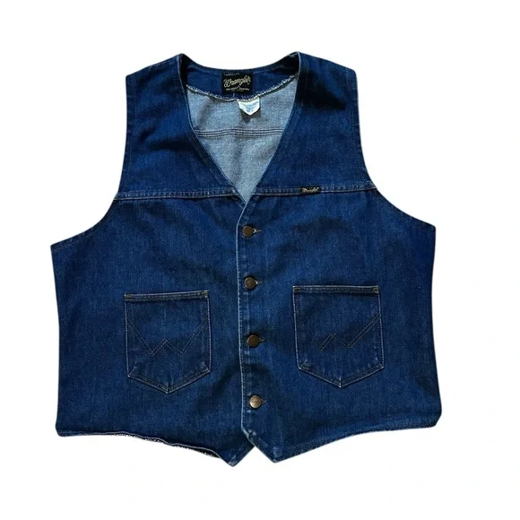 VTG Wrangler Denim Vest No Fault 70s 80s Made In USA Cowboy Western Sz XL - Picture 1 of 12